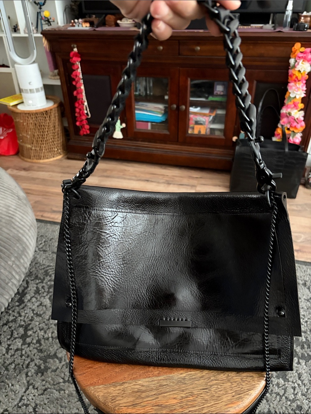 David Galan Black Leather Chain-Strap Shoulder/ crossbody Bag - Picture 2 of 6